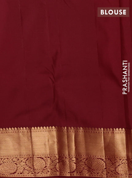 Pure kanchipuram silk saree deep maroon with allover zari woven brocade weaves and rich zari woven border