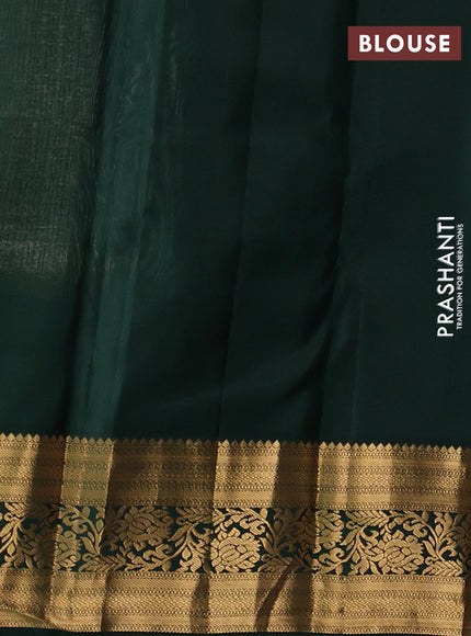 Pure kanchipuram silk saree off white and bottle green with allover zari woven brocade weaves and rich zari woven korvai border