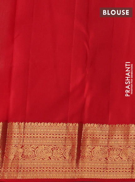 Pure kanchipuram silk saree pastel green and red with allover zari woven brocade weaves and rich zari woven korvai border