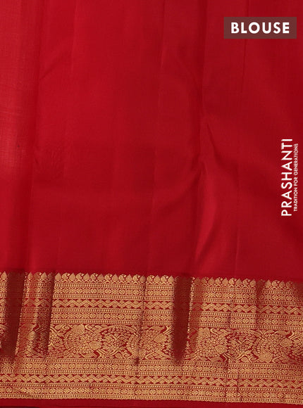 Pure kanchipuram silk saree cream and red with allover zari woven brocade weaves and rich zari woven korvai border