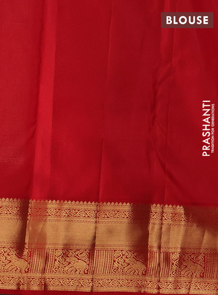 Pure kanchipuram silk saree pastel green and red with allover zari woven brocade weaves and rich zari woven korvai border