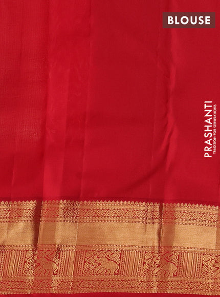 Pure kanchipuram silk saree cream and red with allover zari woven brocade weaves and rich zari woven korvai border