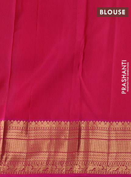 Pure kanchipuram silk saree teal green and pink with allover zari woven brocade weaves and rich zari woven korvai border