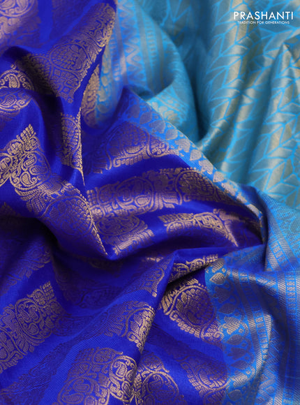 Pure kanchipuram silk saree royal blue and light blue with allover zari woven brocade weaves and rich zari woven korvai border