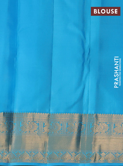 Pure kanchipuram silk saree royal blue and light blue with allover zari woven brocade weaves and rich zari woven korvai border