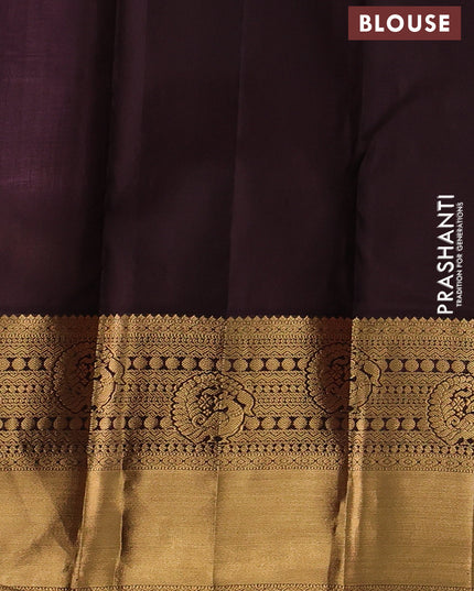 Pure kanchipuram silk saree lavender and deep jamun with allover zari woven brocade weaves and rich zari woven korvai border