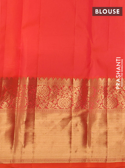 Pure kanchipuram silk saree orange with allover zari woven brocade weaves and long rich zari woven border
