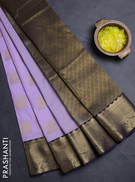 Semi kanchipuram silk saree lavender and navy blue with allover zari weaves & buttas and zari woven border