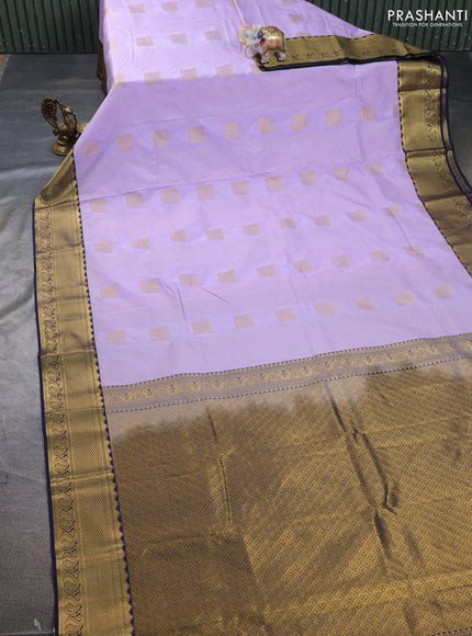 Semi kanchipuram silk saree lavender and navy blue with allover zari weaves & buttas and zari woven border