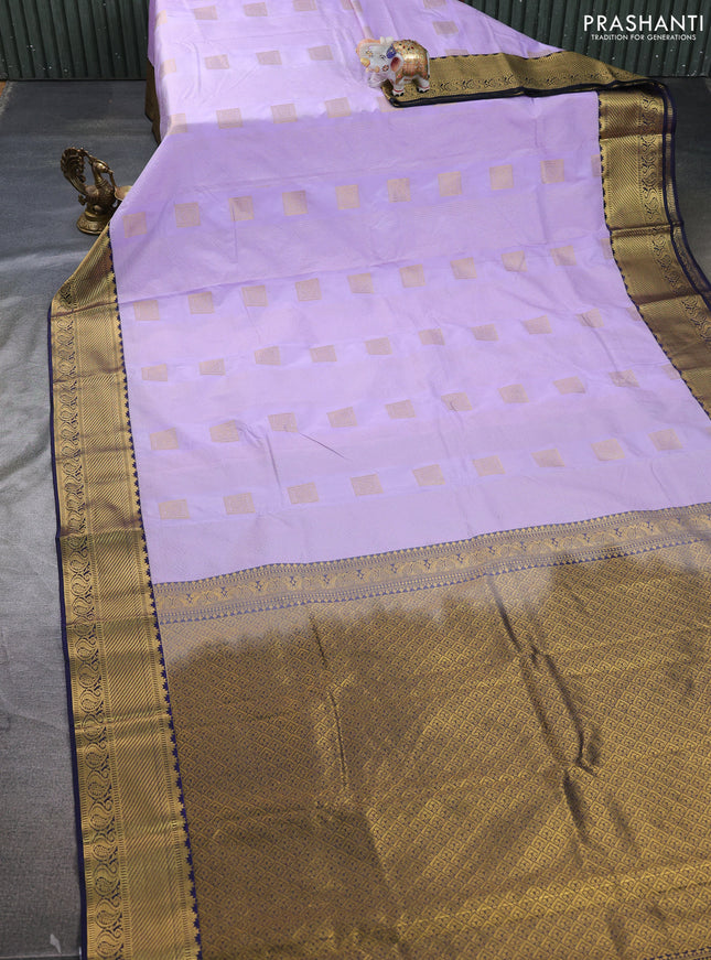 Semi kanchipuram silk saree lavender and navy blue with allover zari weaves & buttas and zari woven border