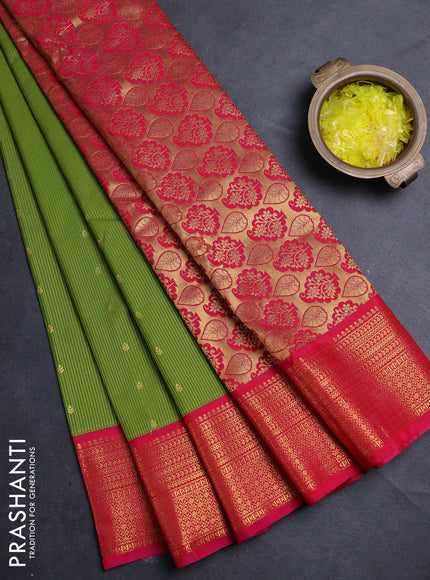 Semi kanchipuram silk saree light green and pink with allover zari weaves & buttas and zari woven border