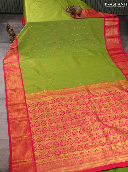 Semi kanchipuram silk saree light green and pink with allover zari weaves & buttas and zari woven border