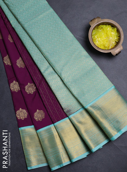 Semi kanchipuram silk saree magenta pink and teal green with allover zari weaves & buttas and zari woven border