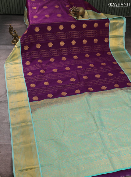 Semi kanchipuram silk saree magenta pink and teal green with allover zari weaves & buttas and zari woven border