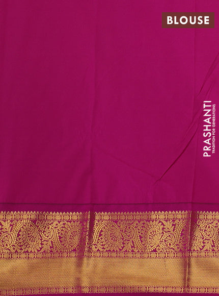 Semi kanchipuram silk saree lime green and pink with allover zari weaves pattern and zarinwoven korvai border
