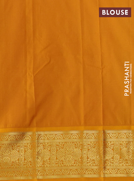 Semi kanchipuram silk saree green and mango yellow with allover zari checks & buttas and zari woven border