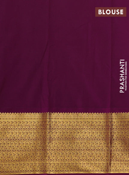 Semi kanchipuram silk saree mustard yellow and purple with allover zari weaves & buttas and zari woven border