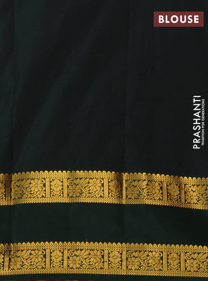 Semi kanchipuram silk saree tomato pink and green with allover zari woven buttas and rettapet zari woven border