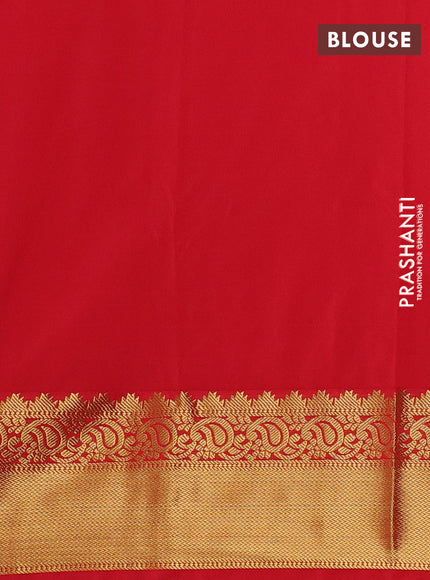 Semi kanchipuram silk saree lime green and red with allover zari weaves & buttas and zari woven border