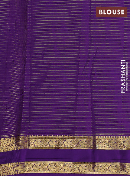 Semi kanchipuram silk saree green and violet with allover zari checks & buttas and rettapet zari woven border