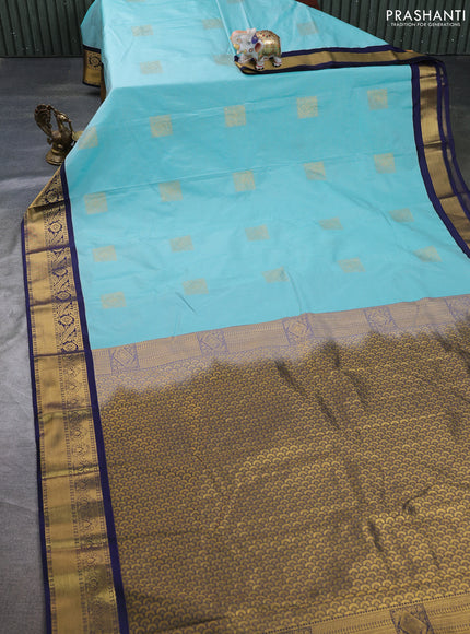 Semi kanchipuram silk saree teal blue and navy blue with allover zari weaves & buttas and zari woven border