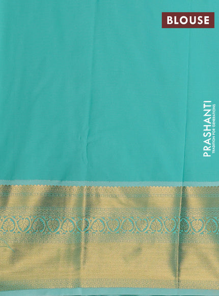 Semi kanchipuram silk saree maroon and teal green with allover zari woven buttas and zari woven border