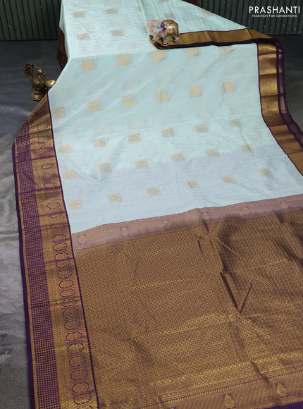 Semi kanchipuram silk saree pastel blue and purple with allover zari weaves & buttas and zari woven border