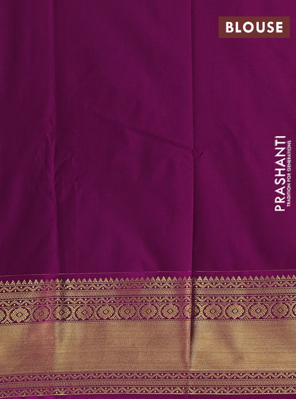 Semi kanchipuram silk saree teal blue and pink with allover zari weaves & buttas and zari woven border
