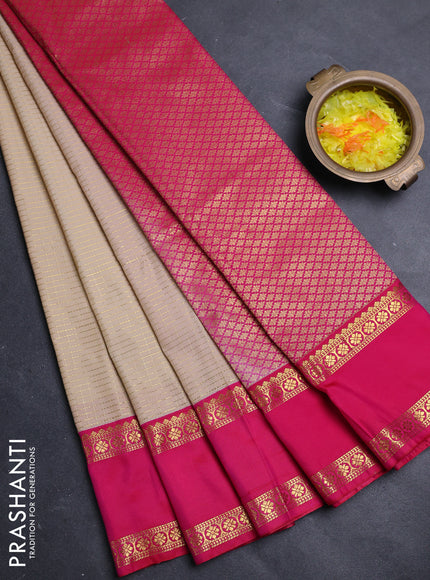Semi kanchipuram silk saree cream and pink with allover zari checks & buttas and rettapet zari woven border