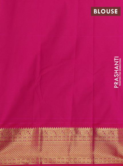 Semi kanchipuram silk saree cs blue and pink with allover zari checks & buttas and zari woven korvai border