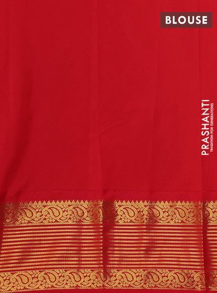 Semi kanchipuram silk saree bottle green and red with zari woven buttas and zari woven border