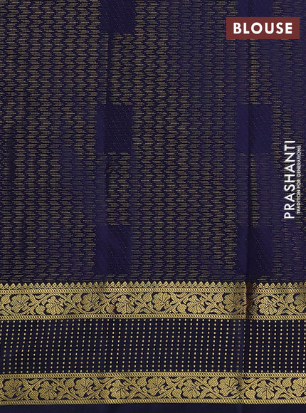 Semi kanchipuram silk saree orange and navy blue with allover zari stripe & buttas and zari woven border