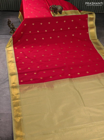 Semi kanchipuram silk saree red and pista green with zari woven buttas and zari woven border