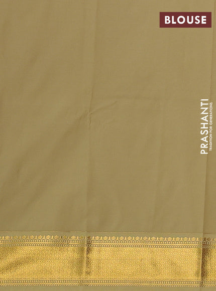Semi kanchipuram silk saree red and pista green with zari woven buttas and zari woven border