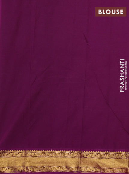 Semi kanchipuram silk saree mango yellow and purple with zari woven buttas and zari woven border