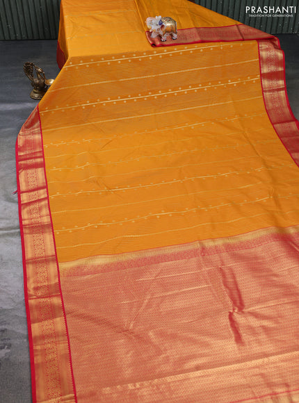 Semi kanchipuram silk saree mustard yellow and red with allover zari weaves & buttas and zari woven border