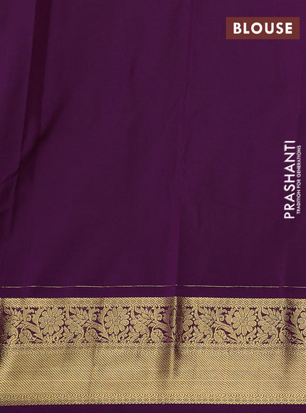 Semi kanchipuram silk saree lime green and purple with allover zari weaves & buttas and zari woven border