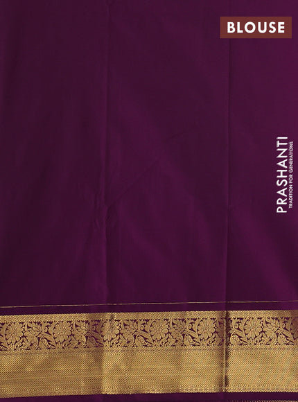 Semi kanchipuram silk saree mild pista green and deep purple with allover zari weaves & buttas and zari woven border