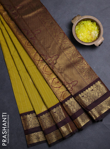 Semi kanchipuram silk saree lime green and deep maroon with allover zari weaves & buttas and rettapet zari woven border