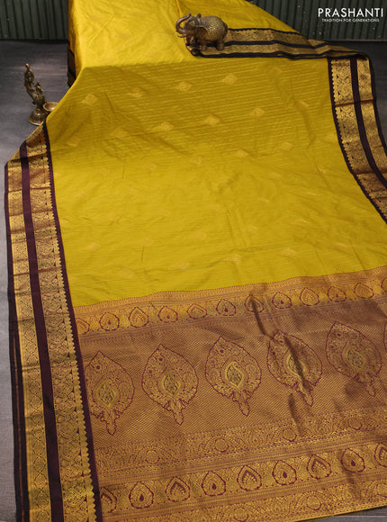 Semi kanchipuram silk saree lime green and deep maroon with allover zari weaves & buttas and rettapet zari woven border