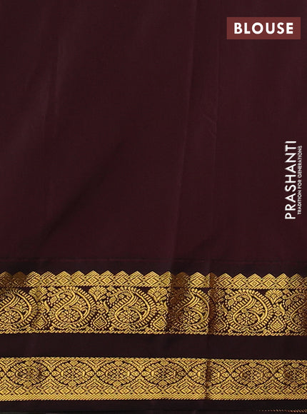 Semi kanchipuram silk saree peach pink and deep maroon with allover zari weaves & buttas and rettapet zari woven border