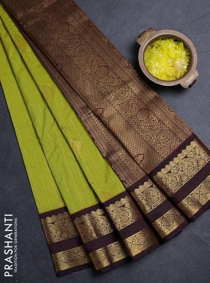 Semi kanchipuram silk saree lime green and deep maroon with allover zari weaves & buttas and rettapet zari woven border