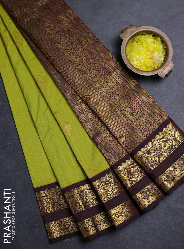 Semi kanchipuram silk saree lime green and deep maroon with allover zari weaves & buttas and rettapet zari woven border