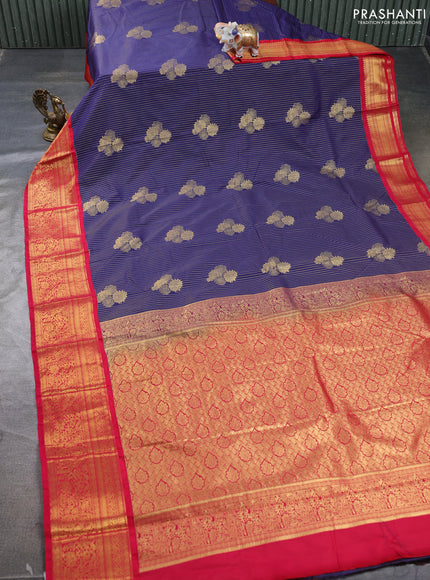 Semi kanchipuram silk saree navy blue and pink with allover zari weaves & buttas and zari woven border
