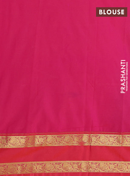 Semi kanchipuram silk saree peacock blue and red with allover zari weaves & buttas and rettapet zari woven border