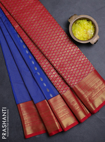 Semi kanchipuram silk saree blue and red with allover zari weaves & buttas and zari woven border