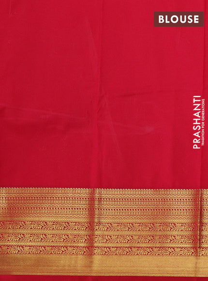Semi kanchipuram silk saree mango yellow and red with allover zari weaves & buttas and zari woven border