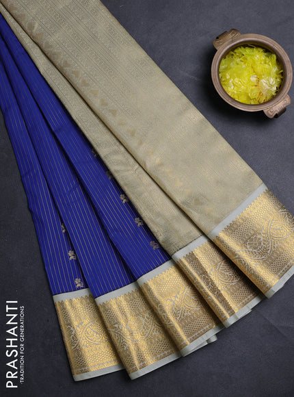 Semi kanchipuram silk saree blue and mild pista green with allover zari weaves & buttas and zari woven border