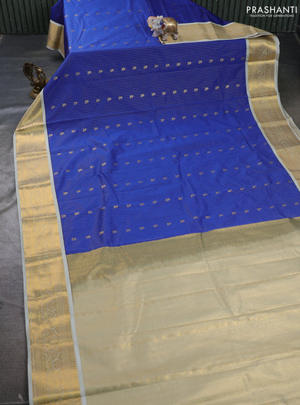Semi kanchipuram silk saree blue and mild pista green with allover zari weaves & buttas and zari woven border