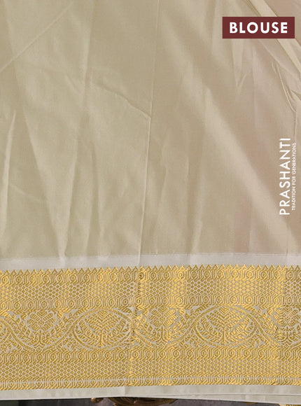 Semi kanchipuram silk saree red and mild pista green with allover zari weaves & buttas and zari woven border